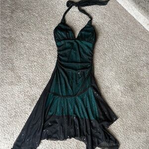Jodi Kristopher Black and Teal Sequence Asymmetrical Dress